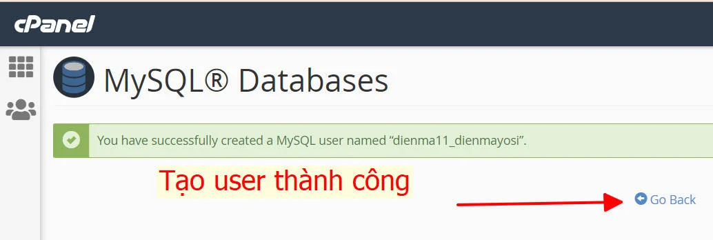 Tạo User MySQL thành công