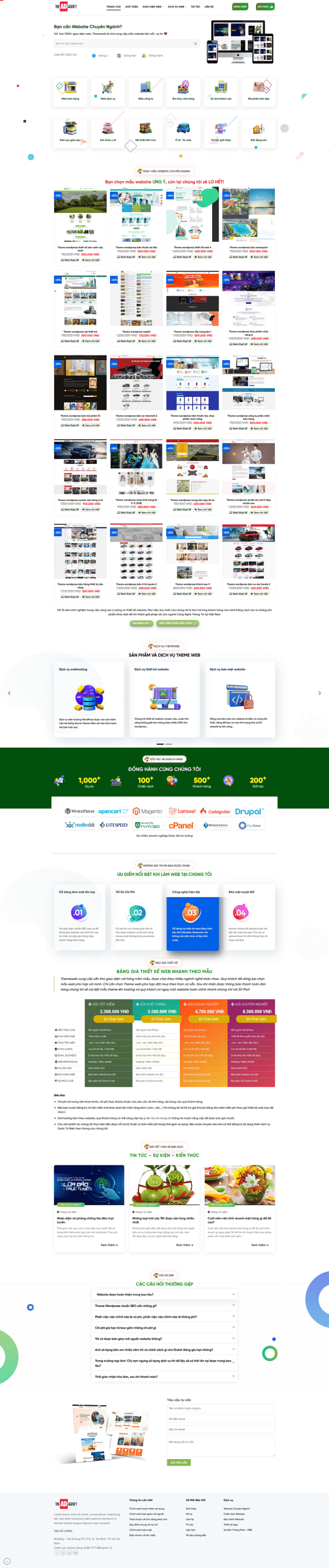 Source Code Mẫu Website Agency marketing, thiết kế web, bán theme, domain hosting